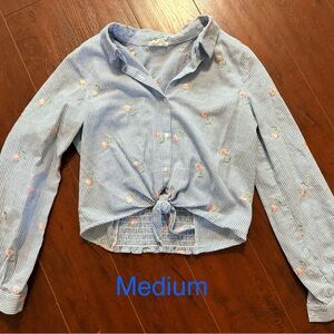 Striped Blue Floral Crop Top